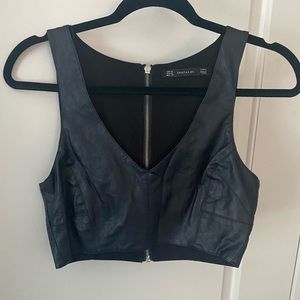 Zara Trafaluc Faux Leather Cropped Vest Top